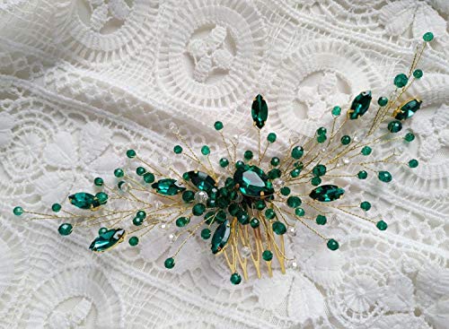 BERYUAN Women Bridal Teardrop Emerald Green Crystal Hair Comb Wedding Hair Accessory Rhinestone Hair Piece Party Headress for Bride Bridesmaid