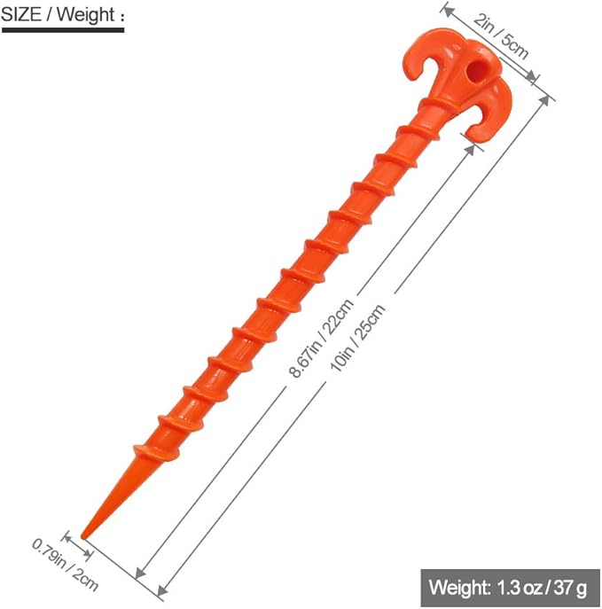 Canopy Stakes Canopy Anchor Beach Tent Stakes Heavy Duty Screw Shape 25 cm 10 inch - 4 Pack Orange …
