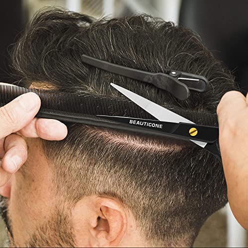 BEAUTICONE Hair Cutting Scissors | 6.5 Inch Professional Stainless Steel Barber Shears | Hairdressing Scissors | Smooth & Sharp Edge Blades - for Men/Women (Fix Screw Cutting Black)