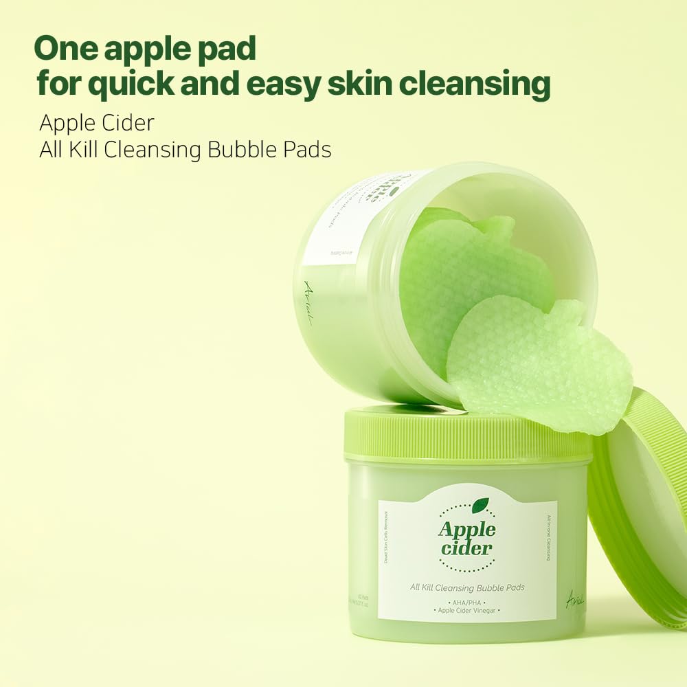 Ariul Apple Cider All Kill Cleansing Bubble Pads – Effective Pore Cleansing & Hydrating, 2-Step Dual Pads for Makeup Removal & Exfoliation, Korean Skin Care, 60 Counts, 150ml / 5.07 fl. oz