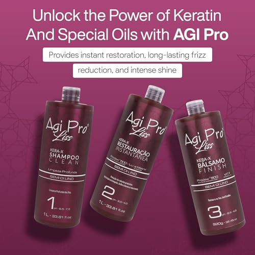 Brazilian Keratin Hair Treatment Straightening - Smooths, Softens, Moisturizers, Adds Shine, Reduces Frizz AGI PRO LISS (PACKAGING MAY VARY)