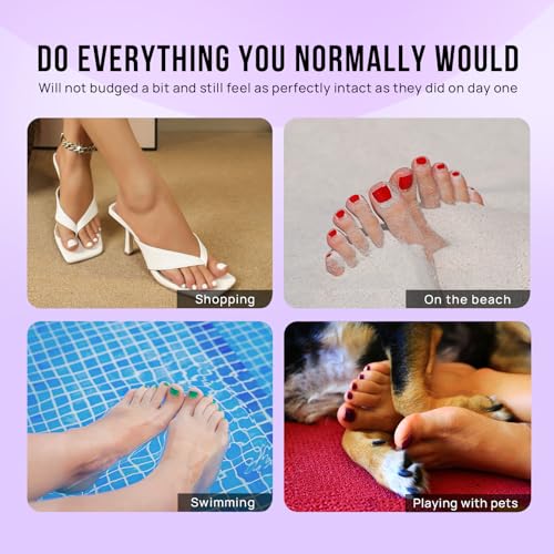 BTArtbox Press on Toenails Short, Nude Chrome Toe Nail Press Ons Square, Light Weight Glazed Press on Toe Nails with Glue, Fake Toenails in 16 Sizes- 32 Toenails Kit, Ethereal Charm