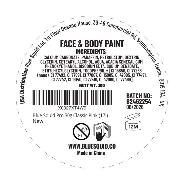 Blue Squid PRO Face Paint - Professional Water Based Single Cake Facepaint & Body Paints - SFX Makeup, Kids Adults Face Painting for Costume, Halloween, Cosplay - Classic Pink 30g / 1oz