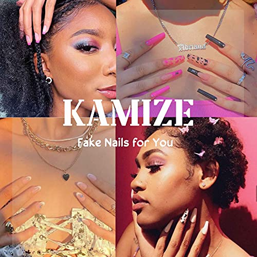 DANMANR Long Press on Nails Square French Fake Nails Full Cover Nude Acrylic False Nails for Women and Girls 24PCS (Blue Heart French)