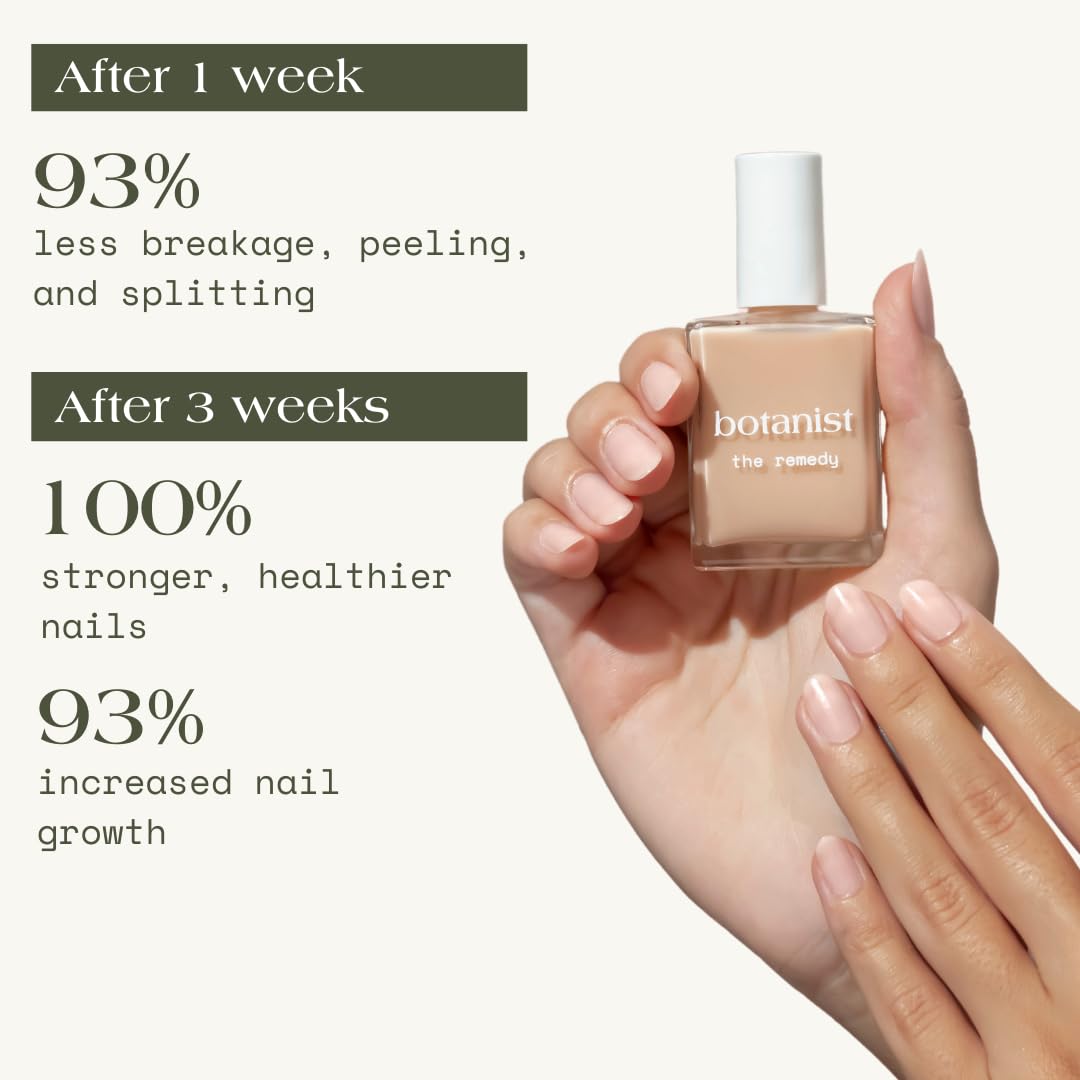 Botanist The Remedy | Nail Strengthening Polish | Repairs & Hardens Nails Damaged from Acrylics, Dip & Gel Manicures | Non-Toxic, 77% Plant Based, 21-Free & Vegan (Nude)