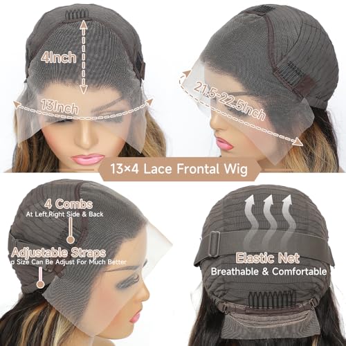 Avolo Ombre Highlight Lace Front Wig Human Hair Pre Plucked 13x4 HD Transparent ombre lace front wig 180% Density Body Wave HD Lace Frontal Wigs Human Hair With Baby Hair 30 Inch