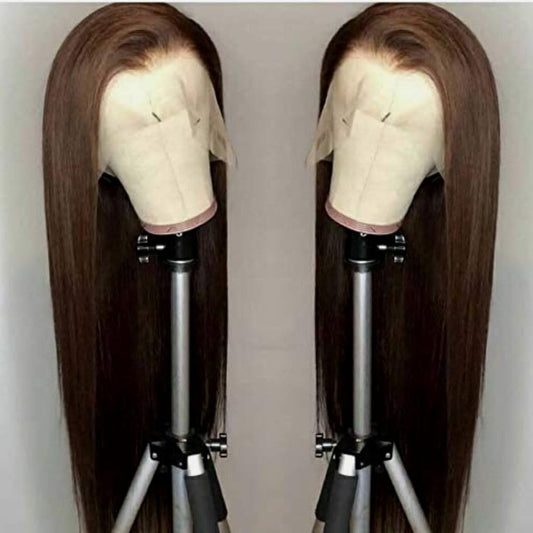 ELESTY Brown Synthetic Lace Front Wig Long Straight Free Part #6 Lace Front Wig For Women Heat Resistant Fiber Natural Hairline Makeup Lace Wigs