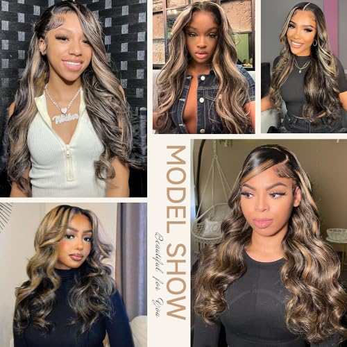 Avolo Ombre Highlight Lace Front Wig Human Hair Pre Plucked 13x4 HD Transparent ombre lace front wig 180% Density Body Wave HD Lace Frontal Wigs Human Hair With Baby Hair 30 Inch