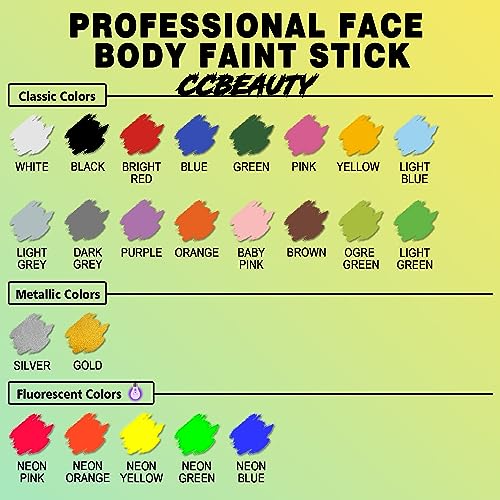 CCBeauty Neon UV Orange Eye Black Face Body Paint Stick Oil, EyeBlack Halloween Face Painting Kit Glow in the Black Lights Makeup,Cream FacePaints Hypoallergenic for Cosplay Costume Parites Supplies