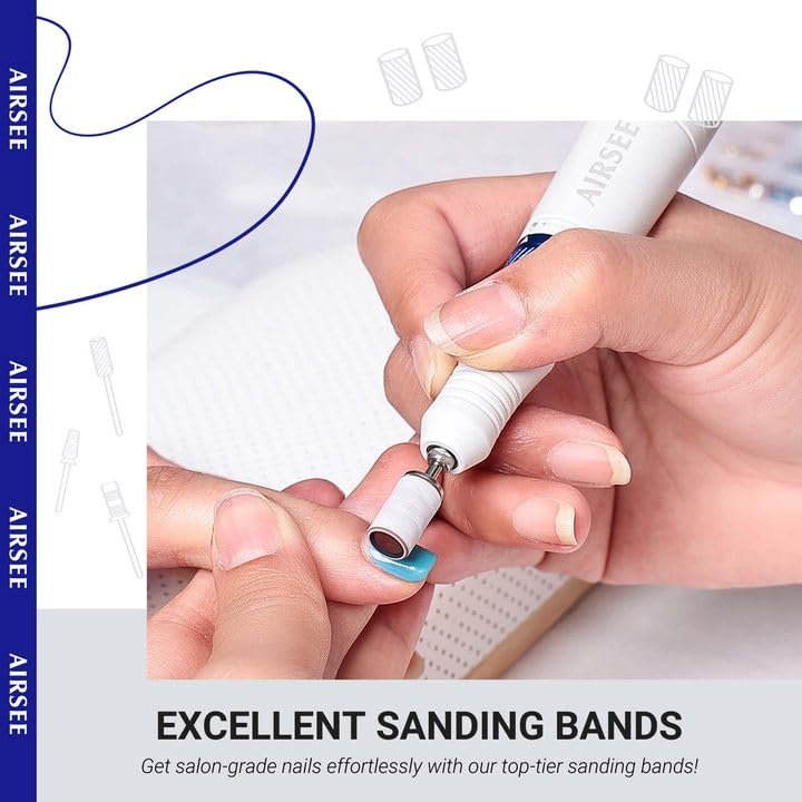 AIRSEE Sanding Bands for Electric Nail Drill 100 Piece Set 120 Grit Coarse Acrylic File Attachments Professional 1 Sander Mandrel Bit Beauty Salon Accessories Manicure and Pedicure Finger Callus Zebra