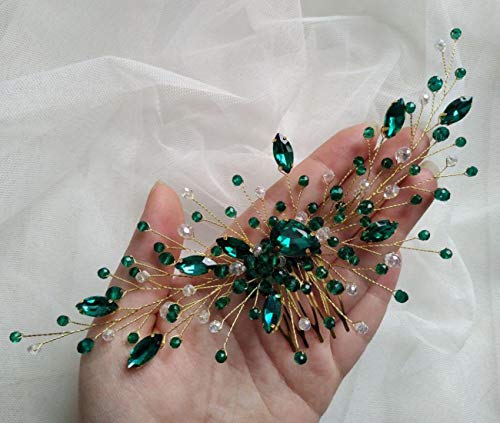 BERYUAN Women Bridal Teardrop Emerald Green Crystal Hair Comb Wedding Hair Accessory Rhinestone Hair Piece Party Headress for Bride Bridesmaid