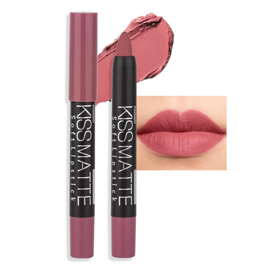 evpct 1Pcs Nude Bright Pink Matte Lipstick and Lip Crayon Liner Pencil Set for Women Lip Stain Long Lasting Waterproof labiales mate magicos 24 horas originales pintalabios permanente 24 horas 15