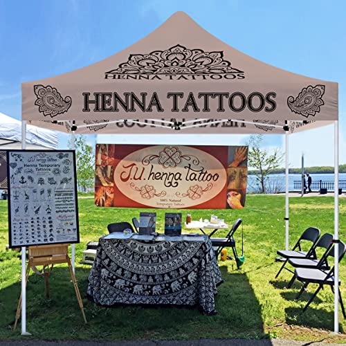 ABLEM8CANOPY Custom Canopy Tent 10x10 with Logo, Personalized Pop Up Canopy Tent with Optional Walls for Business Events, Trade Shows, Farmers Market, Roller Bag Included(Demo Henna Tattoo)