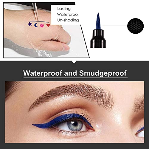 evpct Colored Winged Eyeliners Stamp 4 in 1 Stars Flowers Hearts Moon Face Makeup Stamp Set Eye Liners for Women Waterproof Purple Blue Red Pink Liquid Eyeliner Colorful Set Wingliner Shapes