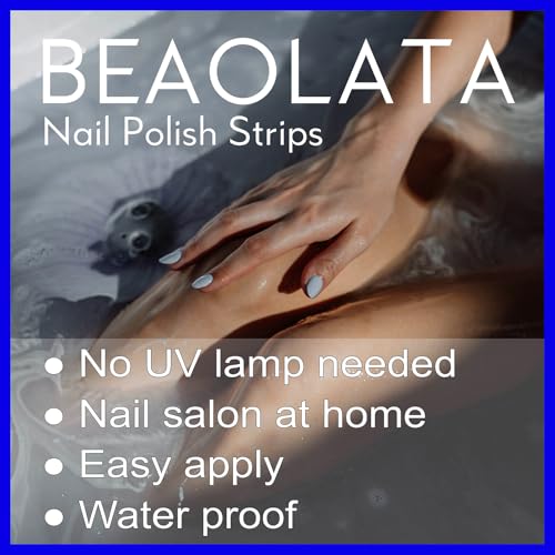Beaolata Nail Polish Strips, 32PCS Salon Quality Wraps, Long Lasting Gel Nail Stickers for Women Easy Apply& Remove (Scottish Pebbles Blue&Brown)
