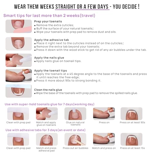BTArtbox Press on Toenails Short, Nude Chrome Toe Nail Press Ons Square, Light Weight Glazed Press on Toe Nails with Glue, Fake Toenails in 16 Sizes- 32 Toenails Kit, Ethereal Charm