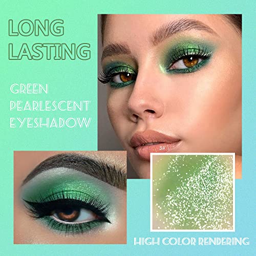 9-Color Shimmer & Matte Green Eyeshadow Palette – Highly Pigmented Light & Dark Green Shades, Blendable Shiny & Matt Makeup Powder