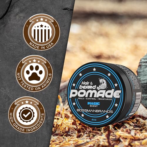Bossman Hair & Beard Pomade for Men (Magic Scent) – Medium Hold & Moisturizing for Hair, Beard & Mustache Styling – Made in USA
