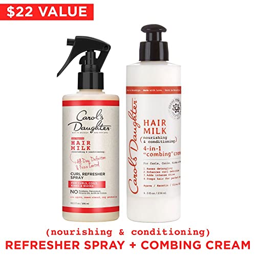 Carol’s Daughter Hair Milk Refresher Spray and 4 in 1 Combing Creme Hair Detangler Gift Set for Natural Curly Hair Providing All Day Definition & Frizz Control – made with Agave Nectar and Olive Oil