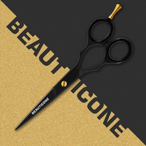 BEAUTICONE Hair Cutting Scissors | 6.5 Inch Professional Stainless Steel Barber Shears | Hairdressing Scissors | Smooth & Sharp Edge Blades - for Men/Women (Fix Screw Cutting Black)