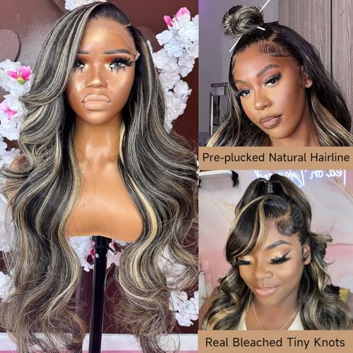 Avolo Ombre Highlight Lace Front Wig Human Hair Pre Plucked 13x4 HD Transparent ombre lace front wig 180% Density Body Wave HD Lace Frontal Wigs Human Hair With Baby Hair 30 Inch