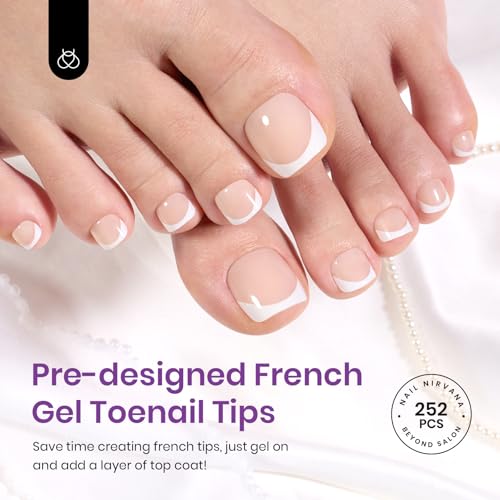 Beetles French Press on Toe Nails-Short Square French Tip Toe Nail Press Ons 252 Pcs 18 Sizes Nude Toe Press on Nails, 4 in 1 Pre-Designed Toe Nails Fake Nails for Women