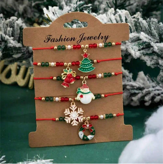 Santa Snowflake Christmas Bracelet Set 5pcs