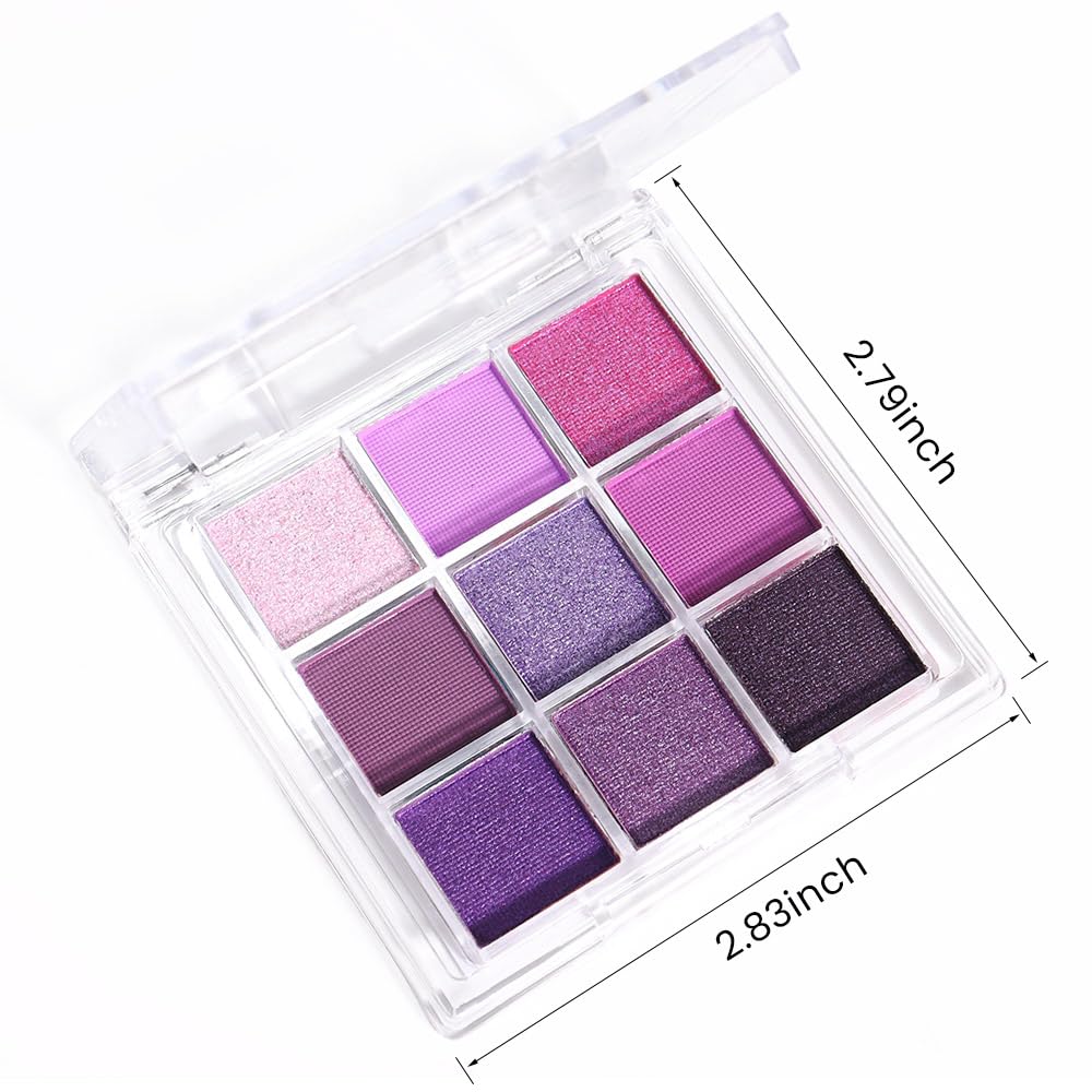evpct 9 Colors Purple Violet Lavender Glitter Shimmer Sparkly Eyeshadow Mermaid Halloween Makeup Palette for women Highly Pigmented Waterproof Mauve Bright Purple Pink Sparkling Eye Shadow Palette Kit