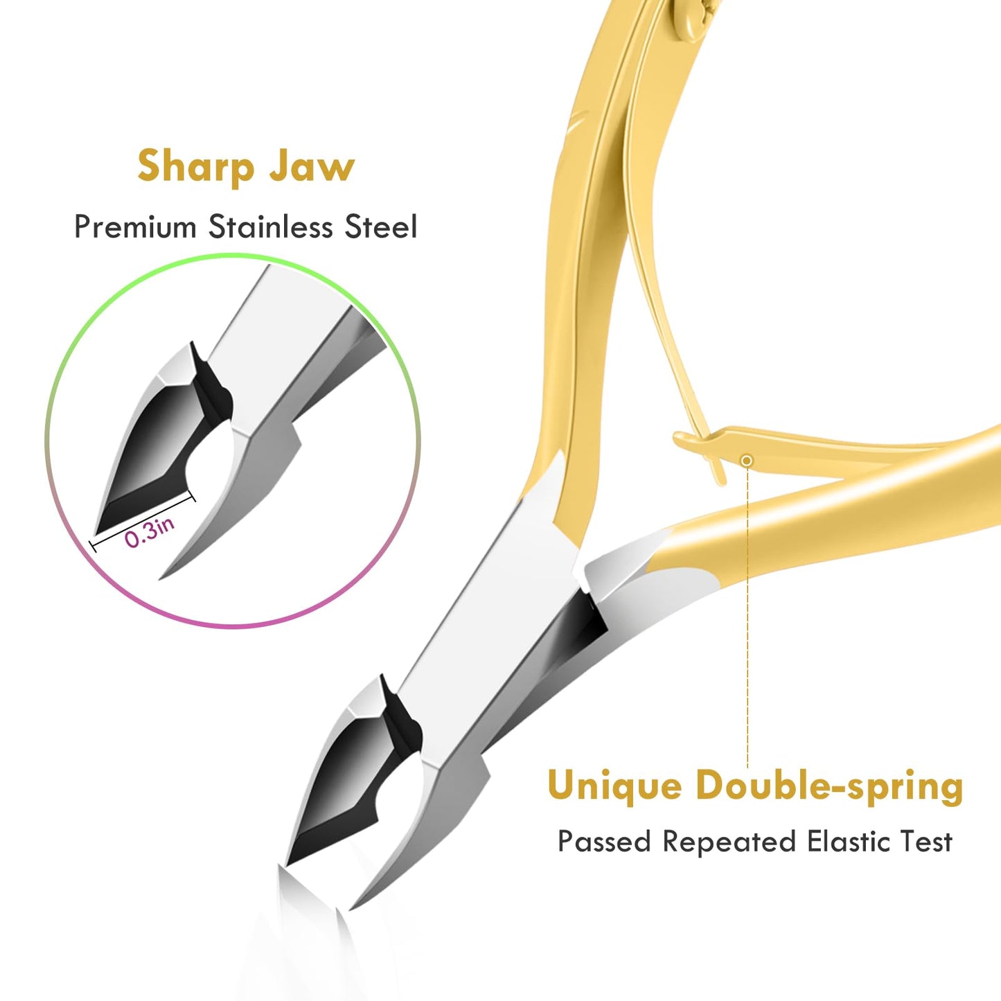 Cuticle Trimmer with Cuticle Pusher, XUNXMAS Cuticle Remover Cutter Nipper Scissor and Triangle Cuticle Nail Pusher Peeler Scraper, Durable Dead Skin Clipper Manicure Pedicure Tools (Yellow)