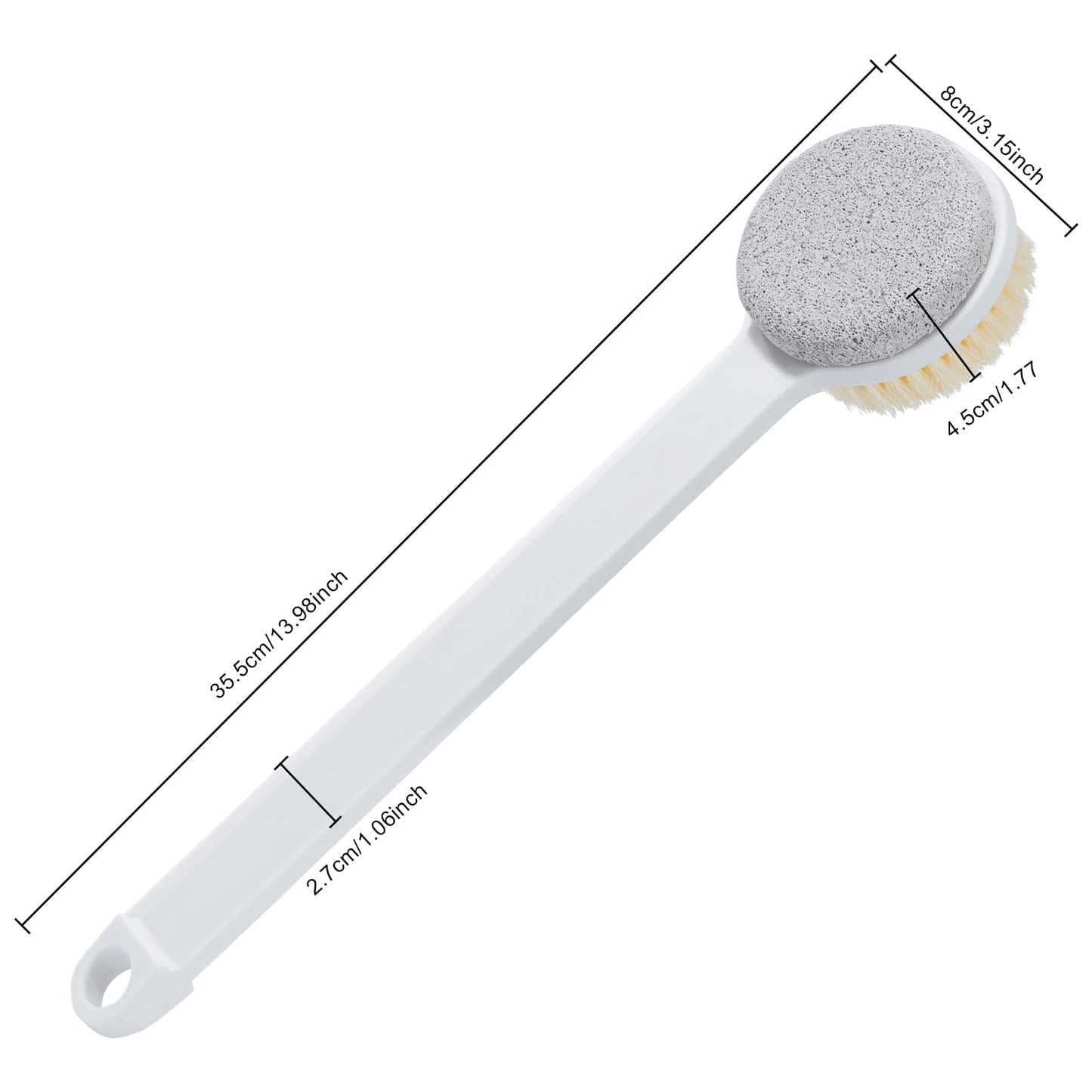 Beomeen Pumice Stone and Shower Brush with Long Handle, Hard Skin Callus Remover, 2 in 1 Foot Scrubber, Back Scrubber for Shower Deep Cleansing and Exfoliation, Dry Brushing Body Brush (Straight)