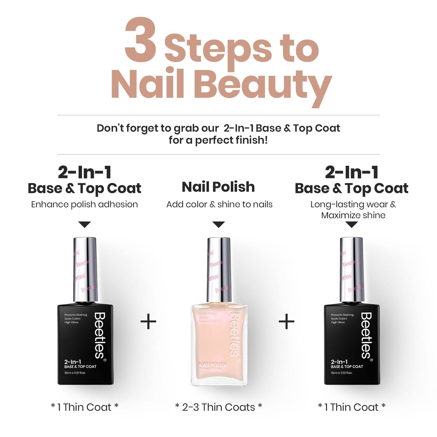 Beetles Nail Polish - Nude Nail Polish Shimmer Nail Concealer Fast Dry Quick Natural Nail Strengthener and Growth Treatment for Thin and Damaged Nails,0.51 FL OZ