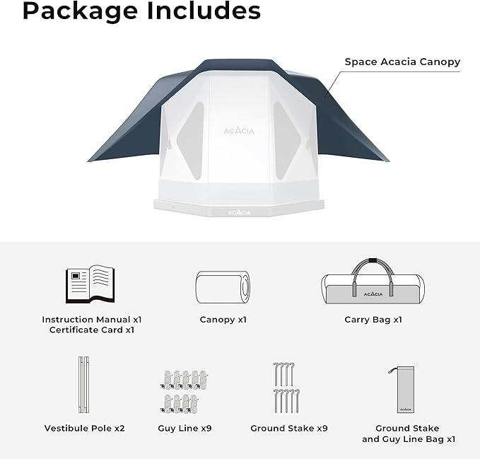 ACACIA Canopy 2-3 Person for Space Acacia Camping System, PU2000 Waterproof Camping Tarp for 4 Season Camping, UPF50+ Sunproof Tent Tarp with 2 Telescoping Poles, Carry Bag, Star Night
