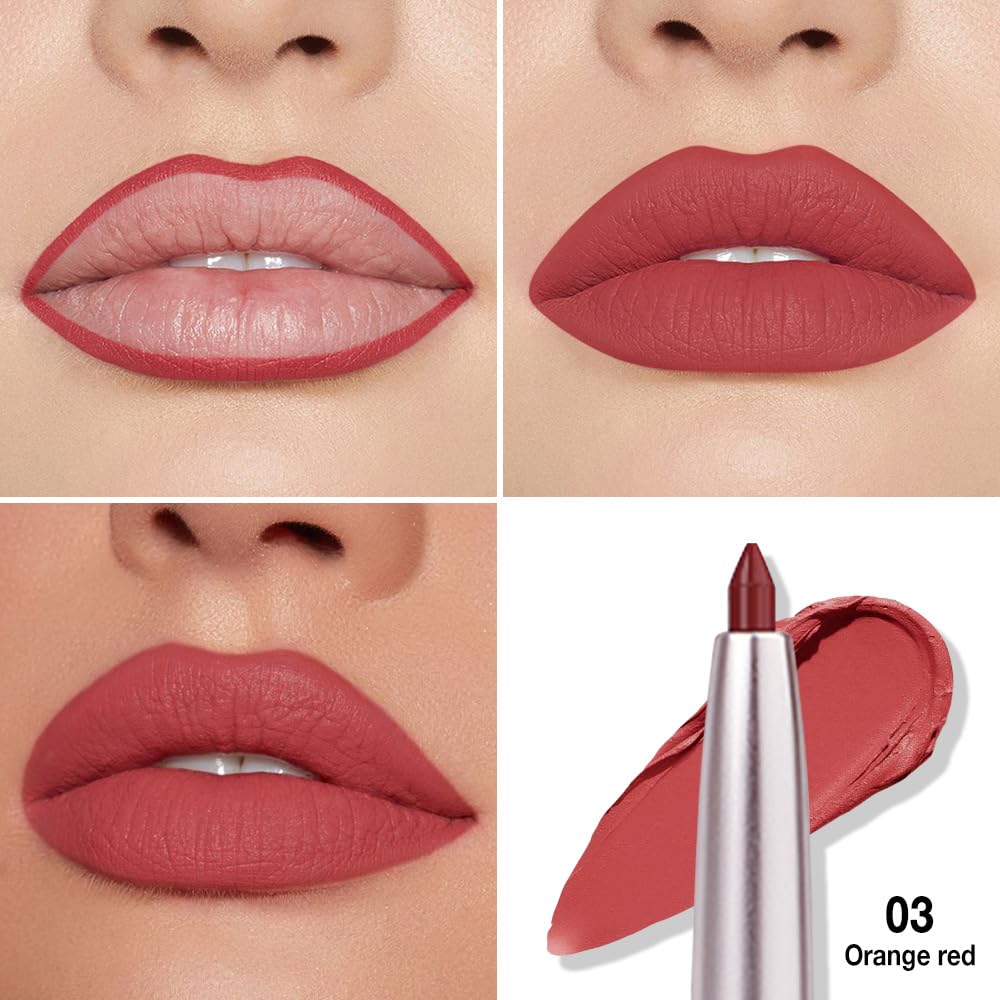 FeiCuiYun Retractable Lipliner Pencil Waterproof Makeup for Lip Liner and Eye Liner, Smooth and Creamy, Long Lasting Matte Finish, Vegan Beauty, Matte Velvet Pigmented Lip Liner (09#Orange Red, 1)