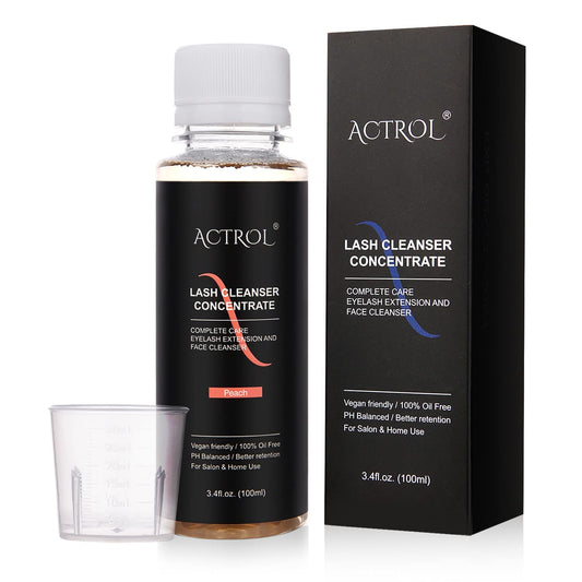 ACTROL Eyelash Cleanser Concentrate 100ml Peach Professional Lash Shampoo Foaming Cleanser DIY Paraben & Sulfate Free Non-lrritating Wash for Extensions Lashes with Salon Care-Makes 20 Bottles