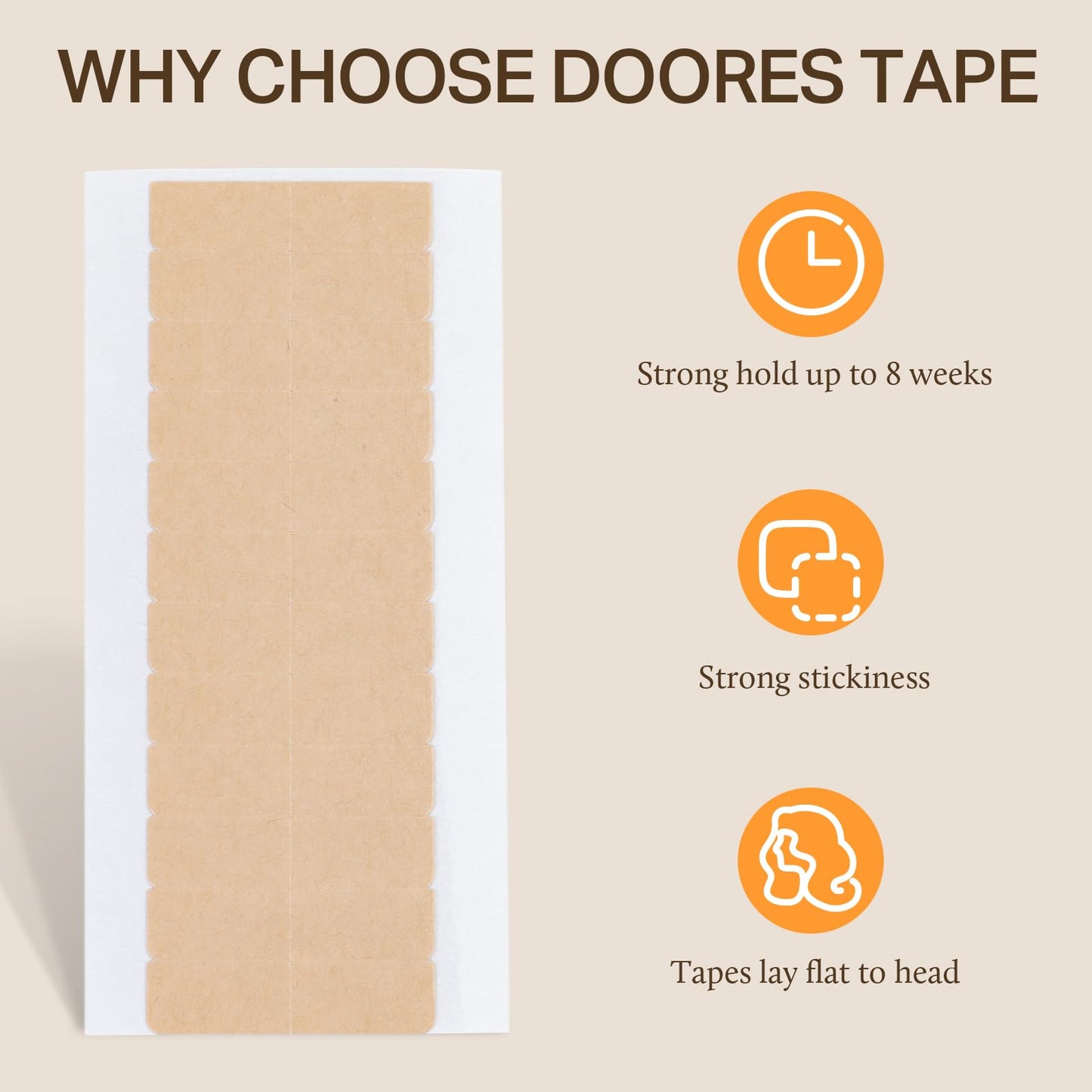 DOORES Hair Extension Tape, 180 Tabs Durable Double Sided Strong Tapes, Replacement Tapes for Hair Extensions Invisible Strong Hold No Residue(4 x 0.8 cm/1.57 x 0.31 inch)