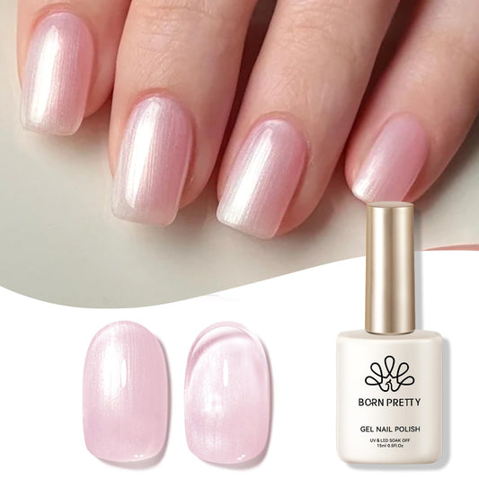 Born Pretty Pearl Gel Nail Polish, Pink Shimmer Glitter Shiny Pearlescent Nail Polish Mermaid Gel DIY Manicure Art Gift 15ML