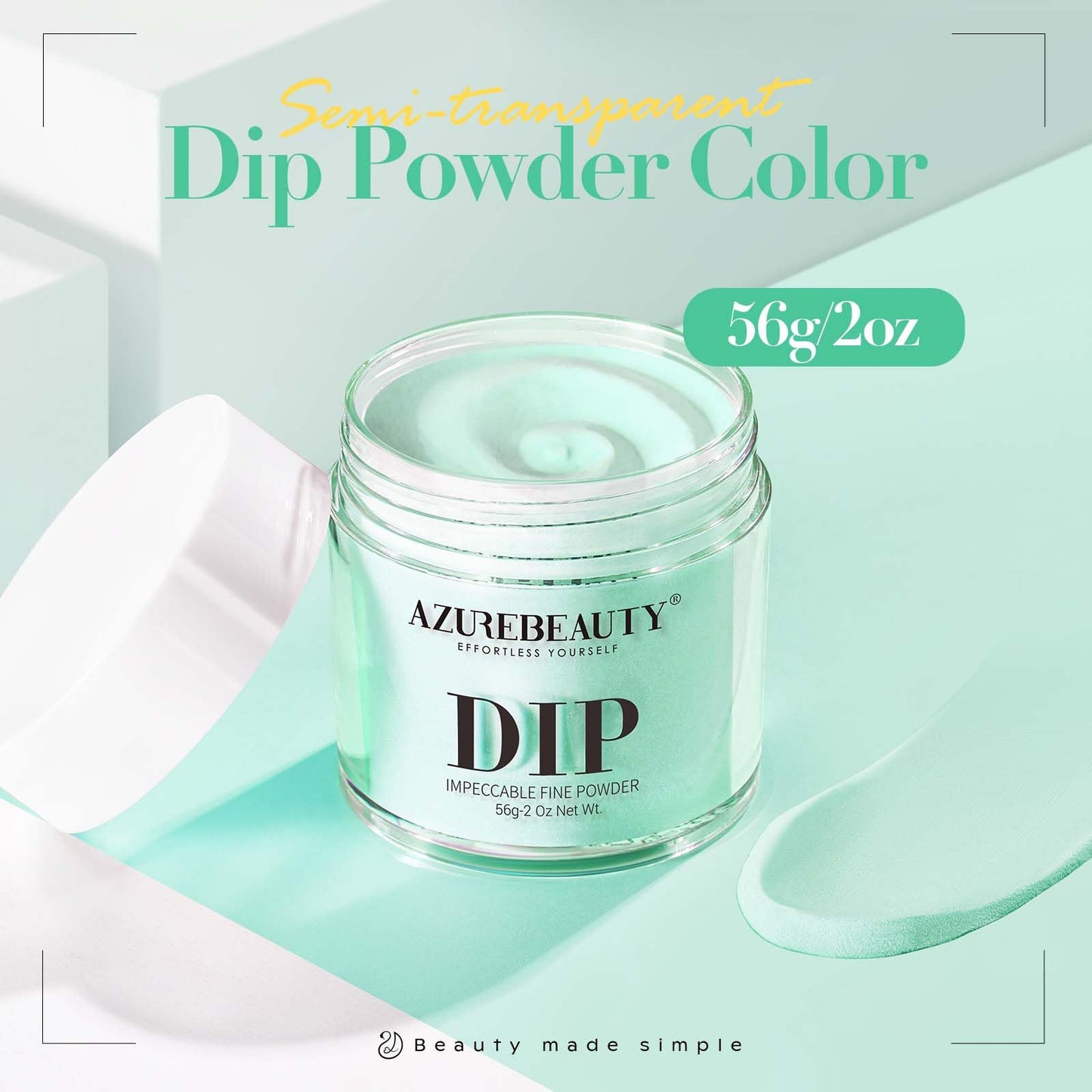 AZUREBEAUTY Dip Powder Green Color 2Oz/56g, Summer Spring Neon Green Dipping Powder Crystal French Nail Art Starter Manicure Salon DIY at Home, Odor-Free, Long-Lasting, No Nail Lamp Needed