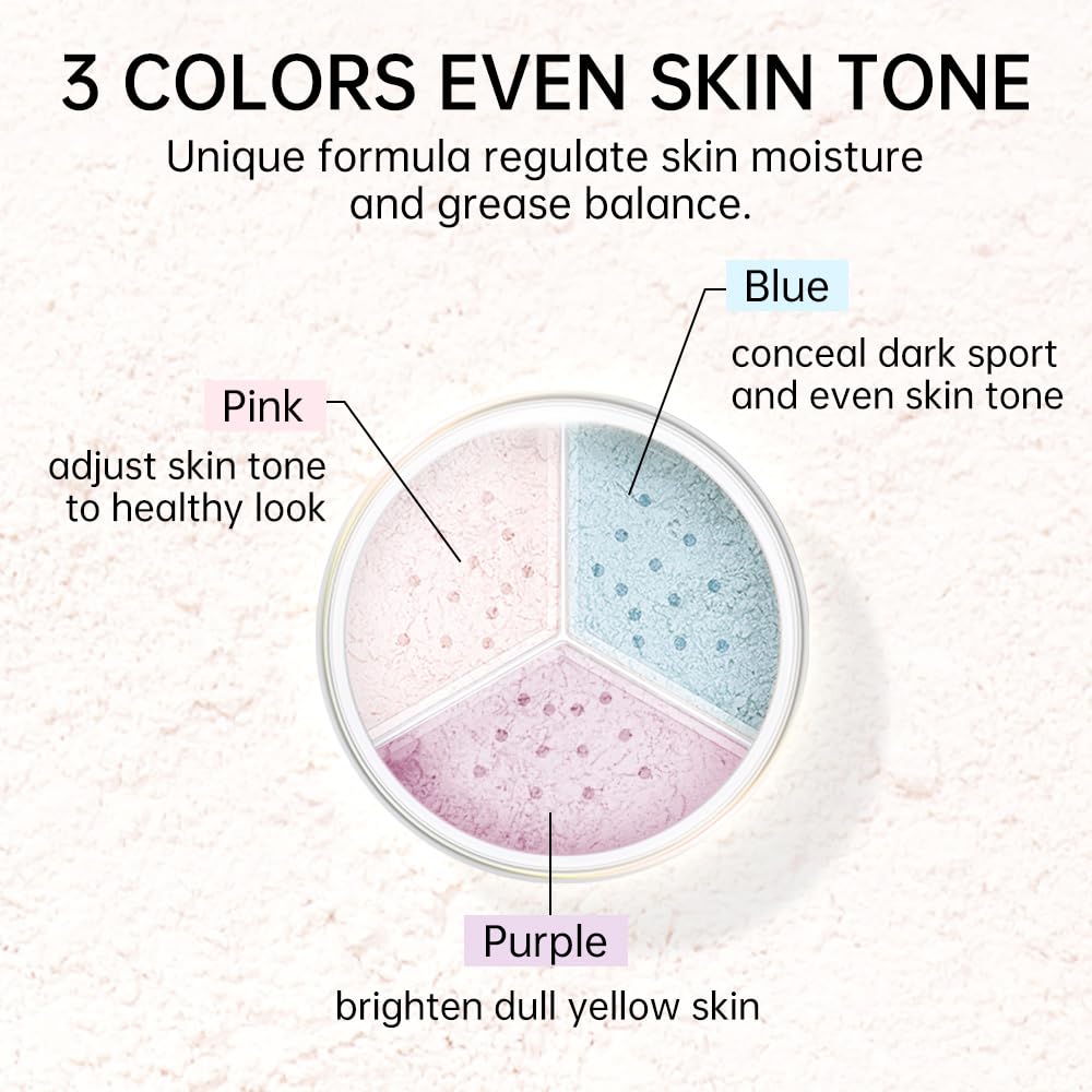 CATKIN Poreless Finish Loose Setting Powder Makeup, Translucent Matte Finishing Makeup for All Skin Tones, 3 Colors Even Skin Tone – 0.42 oz Includes Velour Puff C03 Shimmer