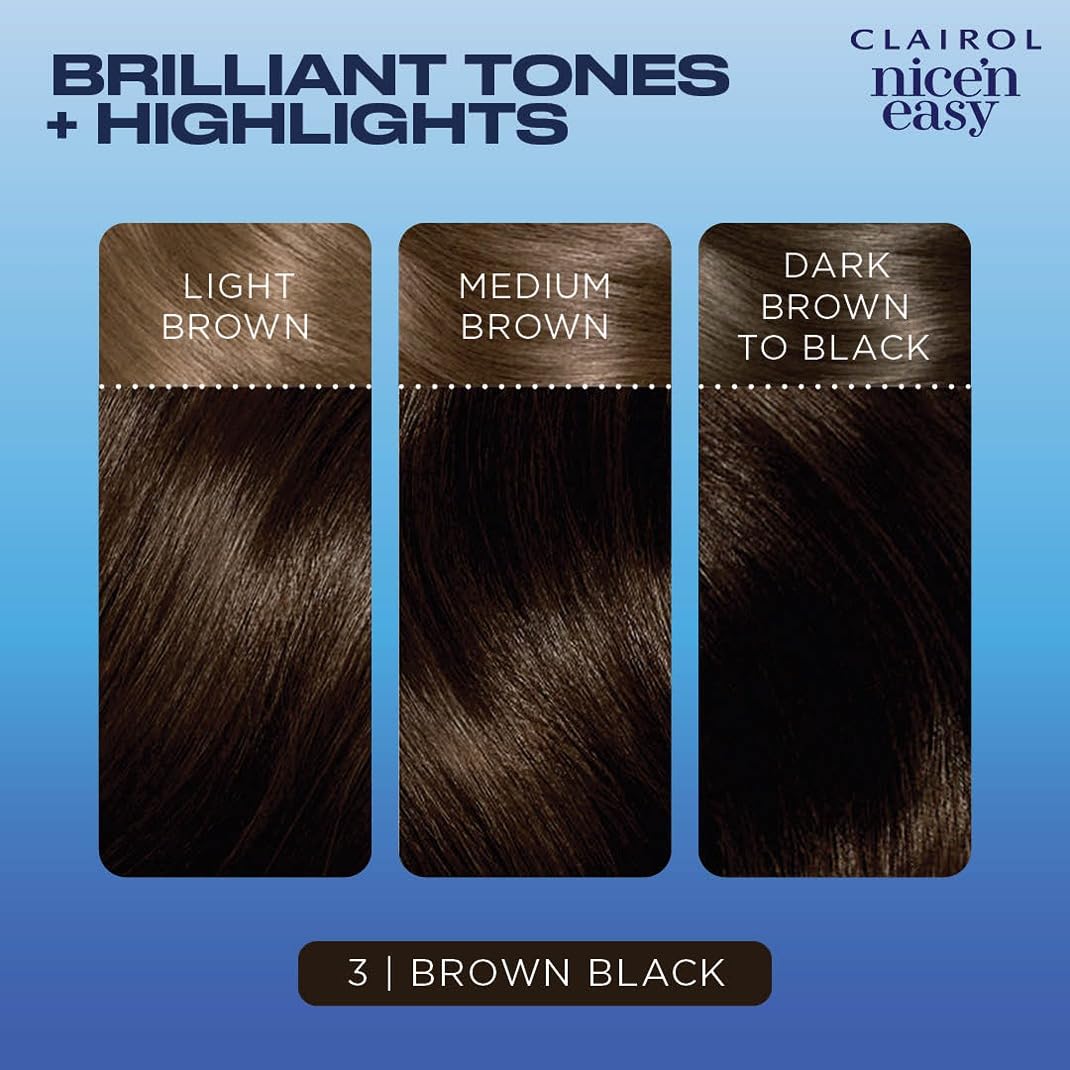Clairol Nice'n Easy Permanent Hair Dye, 3 Brown Black Hair Color, Pack of 1