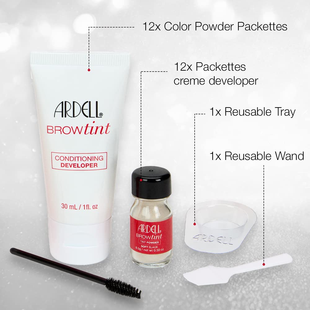 Ardell Brow Tint Soft Black, Longer-lasting Semi-permanent Brow Dye, with Natural Extracts, Complete Brow Tinting Kit, 1 pack