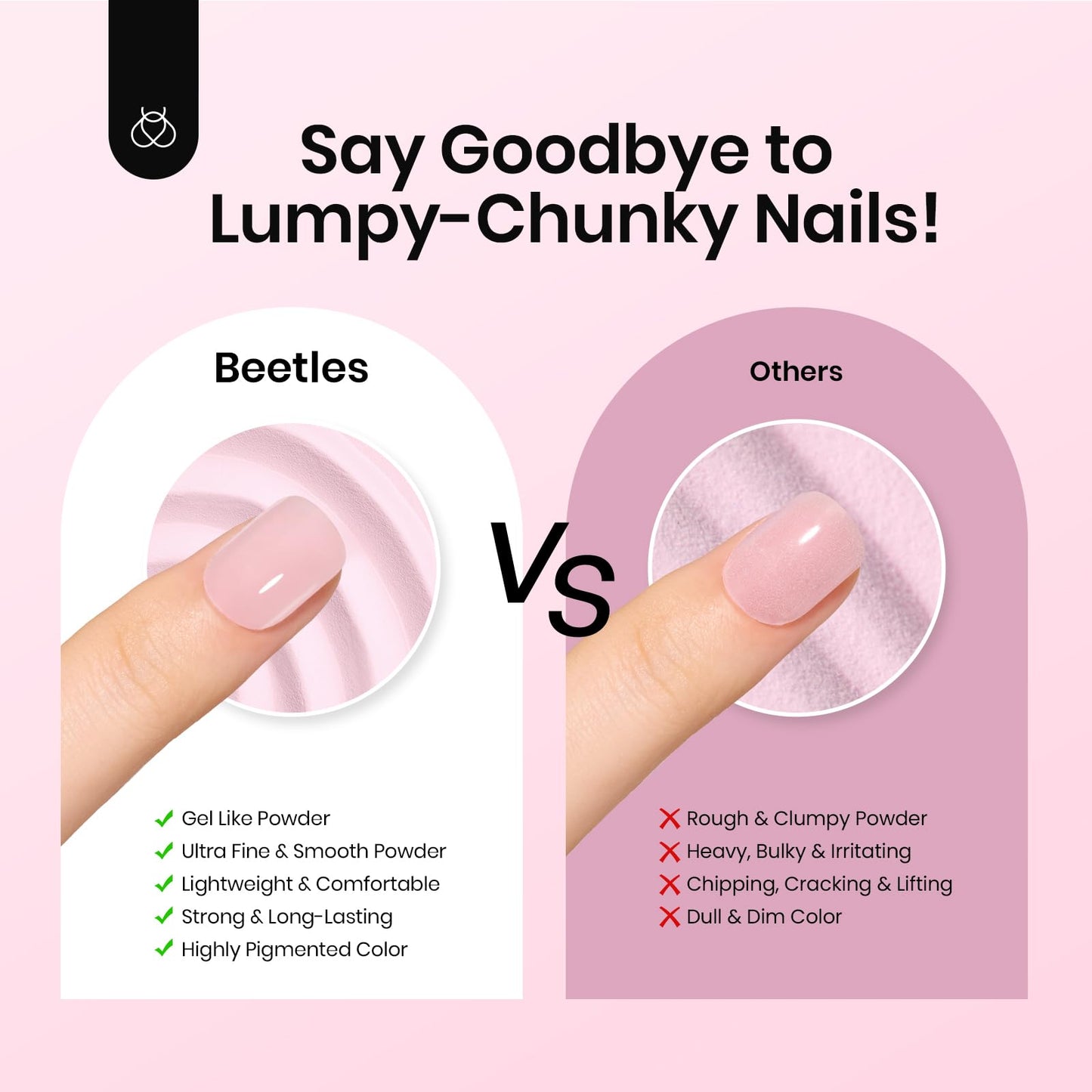 Beetles Pink Dip Powder 1Pcs, Nude Poem Dipping Powder Nail Starter Light Pink for Beginners and Professional DIY Nail Salons
