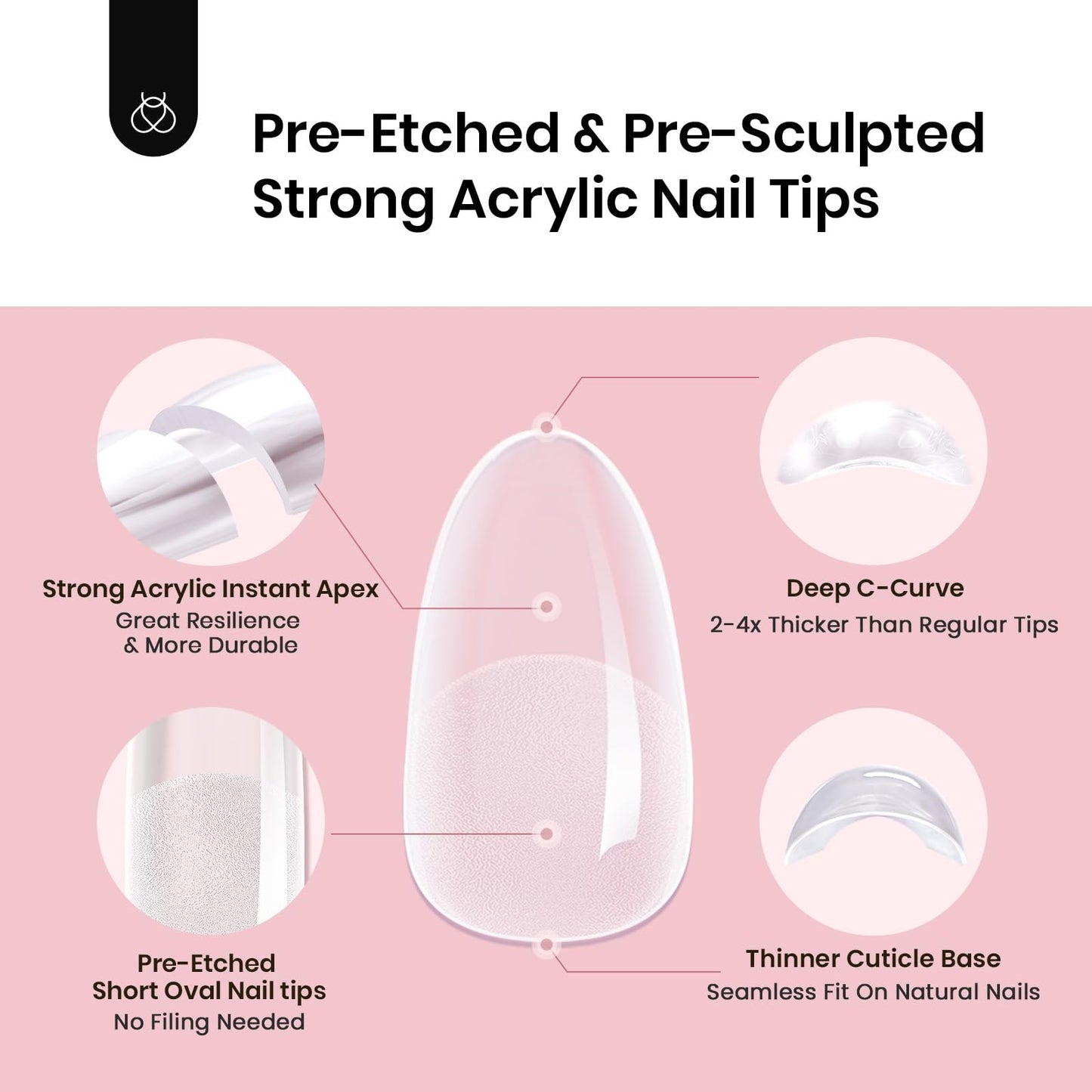 Beetles Tipex Instant Apex Nail Tips Short Oval, 512Pcs 16 Sizes Pre-Building & Pre-Etched Gel Nail Tips Thicker Acrylic Nails Strong Full Cover False Nail Extension Press-on Nails for Flat Nails