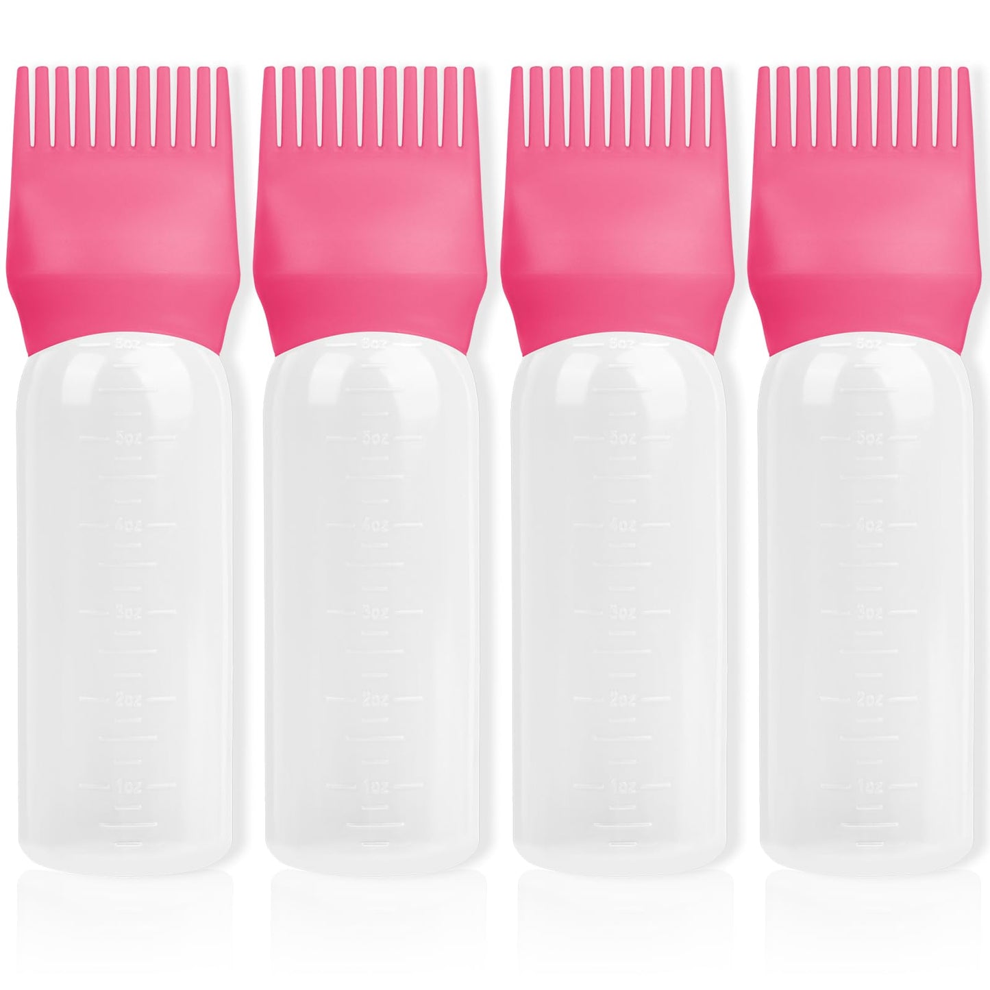 BLAAROOM Root Comb Applicator Bottle 6 Ounce, 4 Pack Hair Oil Applicator Bottle, Hair Dye Bottle Applicator Tools with Hair Oil Dispenser Root Comb Brush for Hair Oiling Applicator - Dark Pink