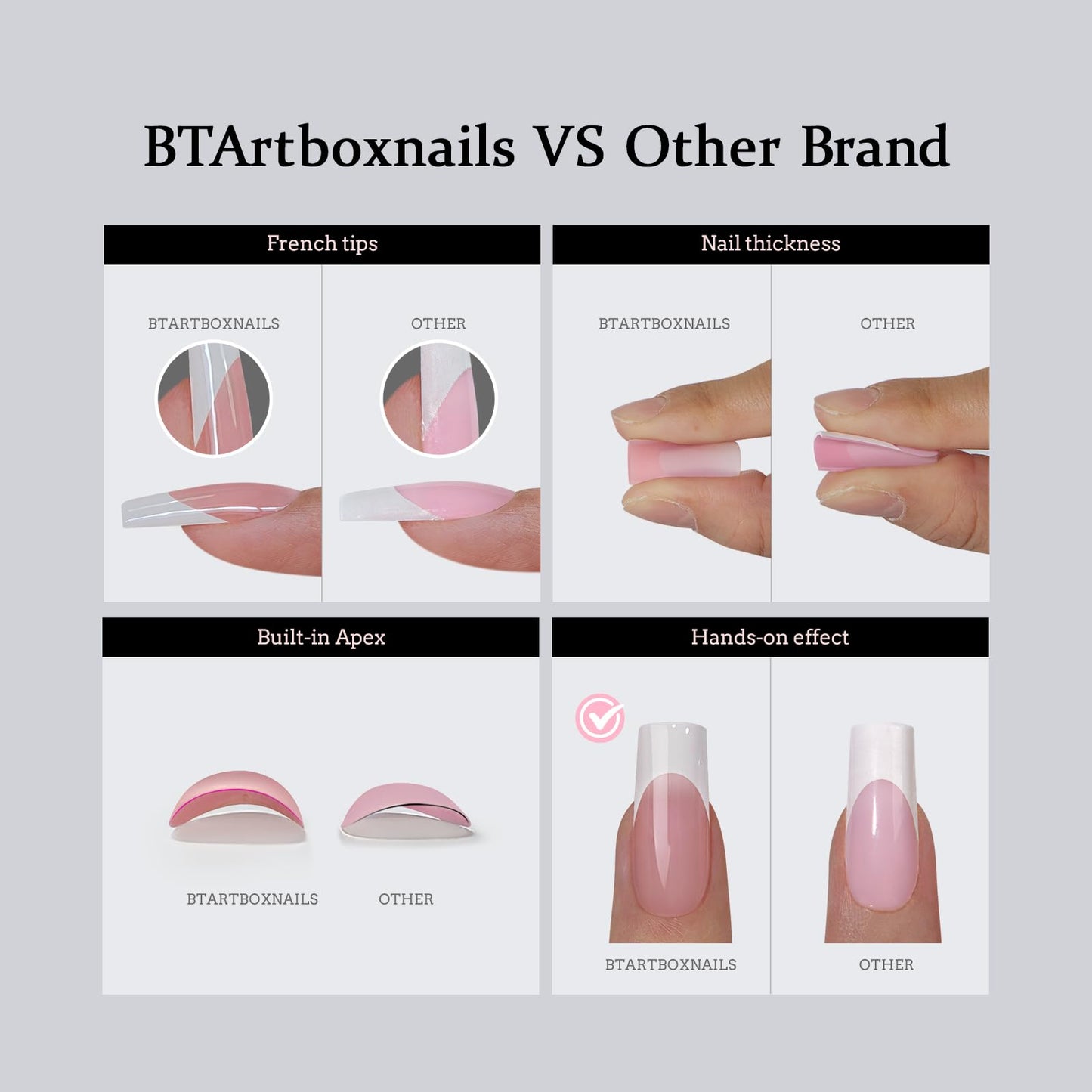 BTArtboxnails XCOATTIPS French Nails - Extra Short Almond Tips with Nail Gel, French Protecing Duo, Nail Lamp, All in One Soft Gel French Tip Press on Nails Gel Extension