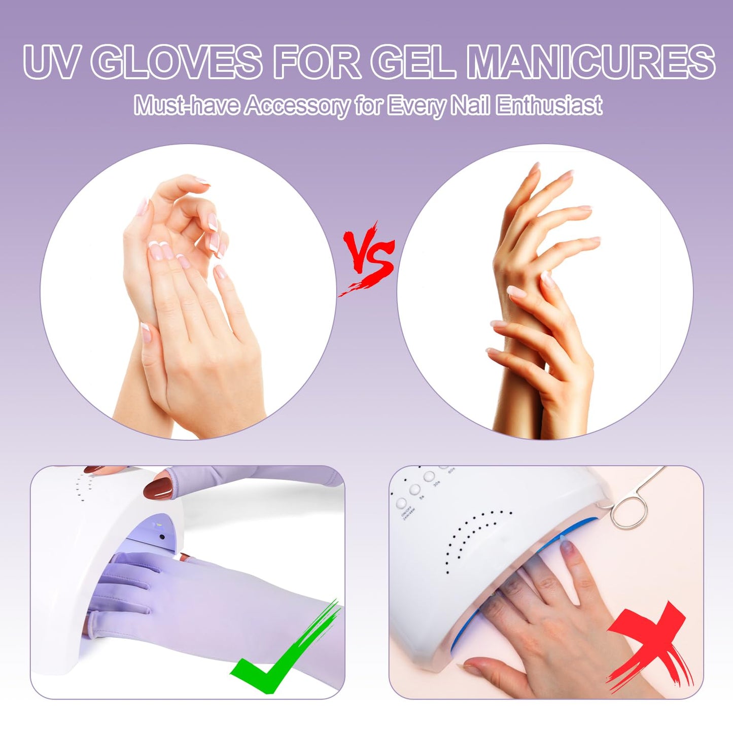 chemotex UV Nail Gloves, Professional UPF50+ Protection UV Gloves for Gel Manicures (Purple)
