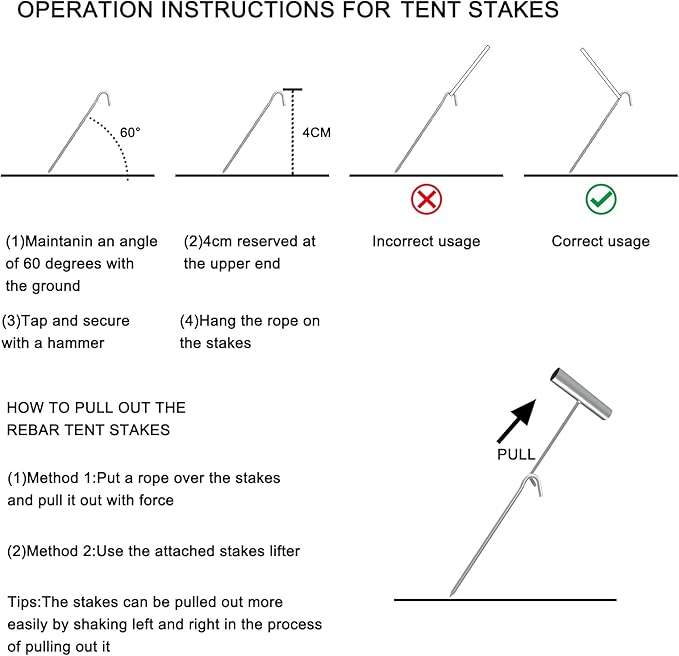 AAGUT 50 Pack Inflatable Stakes and Tethers, 9" Metal Camping Tent Stakes, Galvanized Garden Edging Fence Hooks, Ground Stakes for Trap and Christmas Decorations, Canopy Pegs with and Ties and T Hook