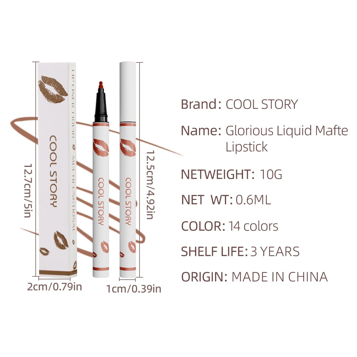 COOL STORY Matte Lip Liner Pencil - Waterproof, Non-Fading, Long-Lasting Plump Effect for Fuller Lips Makeup, Soft & Smooth Texture Easy Glide Lipstick (12#, Pack of 1)