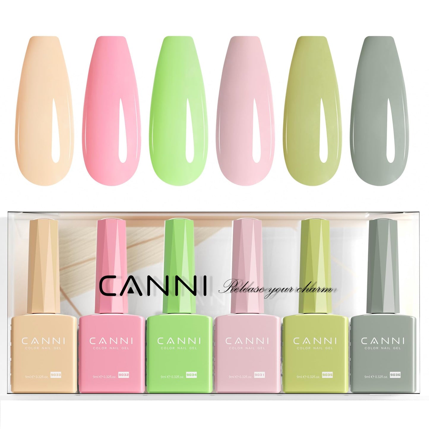 CANNI 6Pcs 9ml Pastel Gel Nail Polish Set- Pink Green Gel Polish Kit Candy Colors DIY at Home Salon Christmas New Year's Gifts for Girls