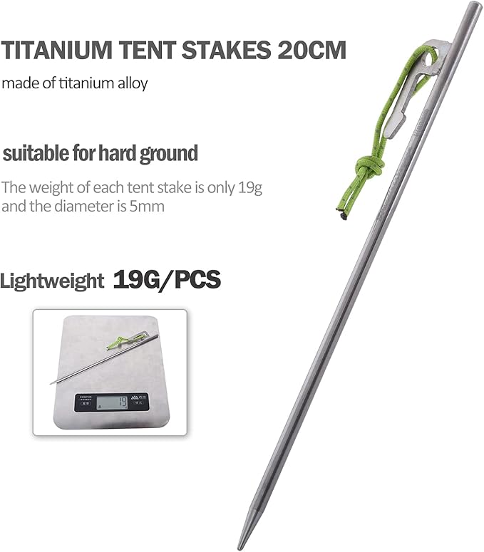 Boundless Voyage 6pcs Titanium Alloy Tent Pegs Outdoor Camping Awning Tent Stakes Lightweight Hiking Climbing Tent Nail Ti4014P