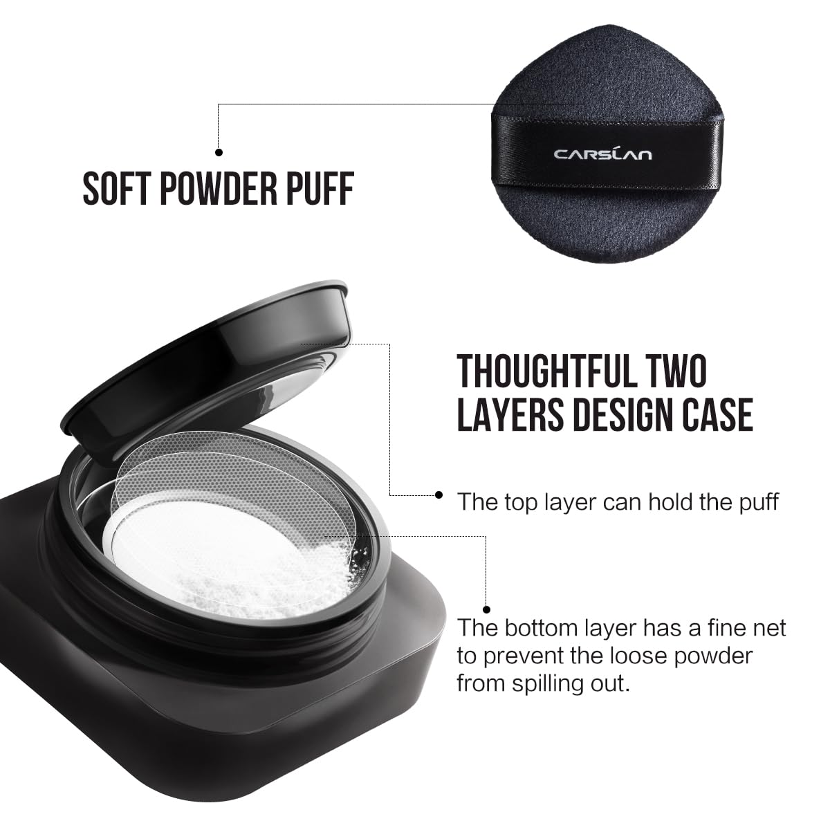 CARSLAN Soft Focus Loose Setting Powder, Waterproof, Matte, Oil Control, Shine Free, Talc-Free Face Powder Makeup, 24H Longwear Finishing Powder, 01 Pink